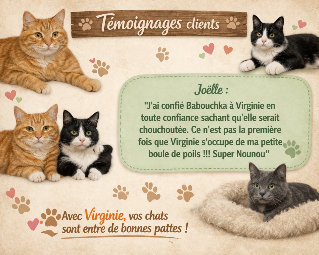 visites de chats à domicile sur Soisy-sous-Montmorency, Eaubonne, Enghien-les-Bains 4 Temoignages clients joelle